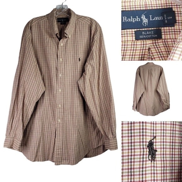 Polo Ralph Lauren Oxford Mens Blake XL Brown Check Plaid LS Button Down Shirt - Picture 1 of 12